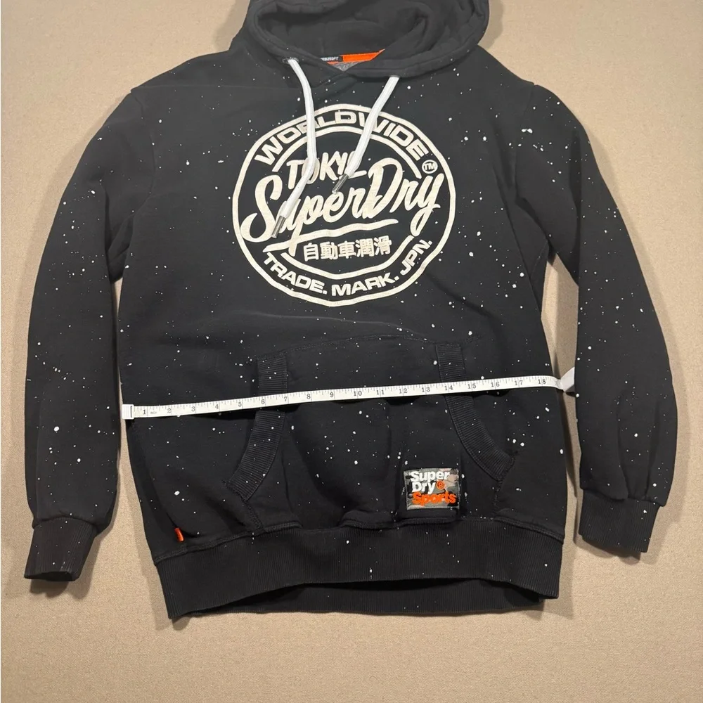 Superdry Black Pullover Hoodie with White Logo and Paint-Splatter - Picture 4 of 9
